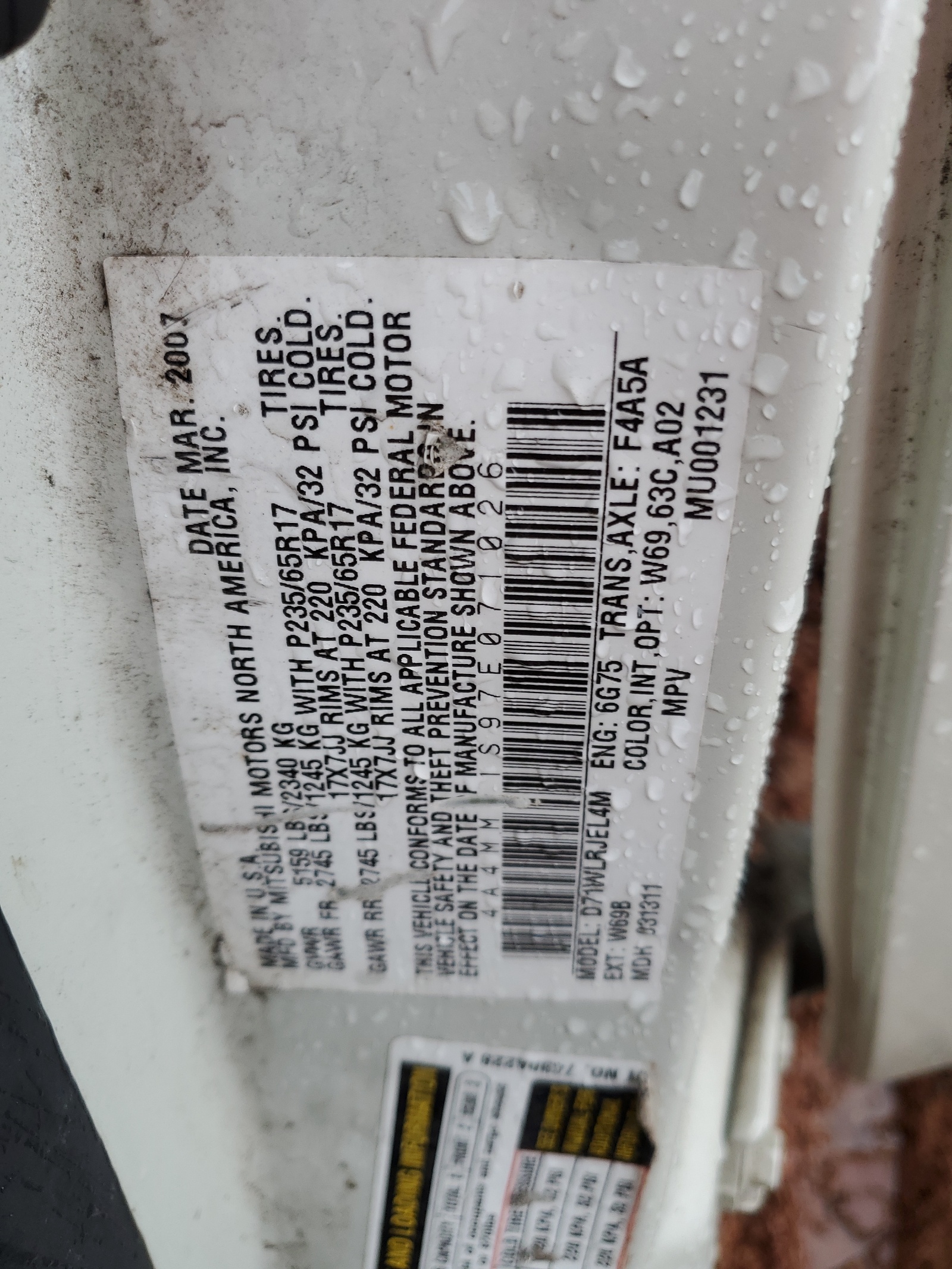 4A4MM21S97E071026 2007 Mitsubishi Endeavor Ls