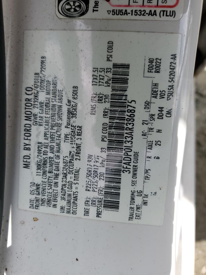 2010 Ford Fusion Hybrid VIN: 3FADP0L33AR386875 Lot: 62860954