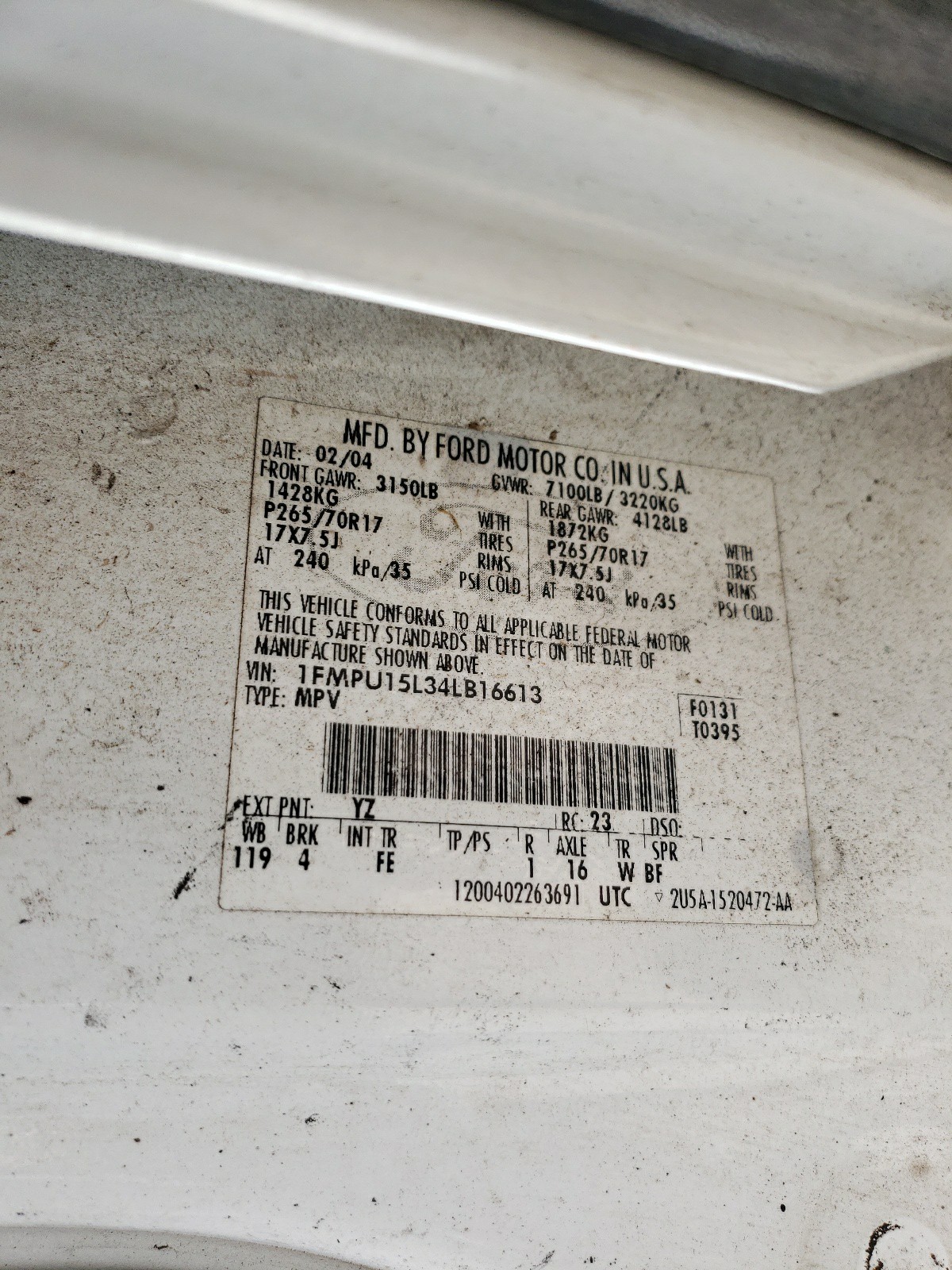 1FMPU15L34LB16613 2004 Ford Expedition Xlt