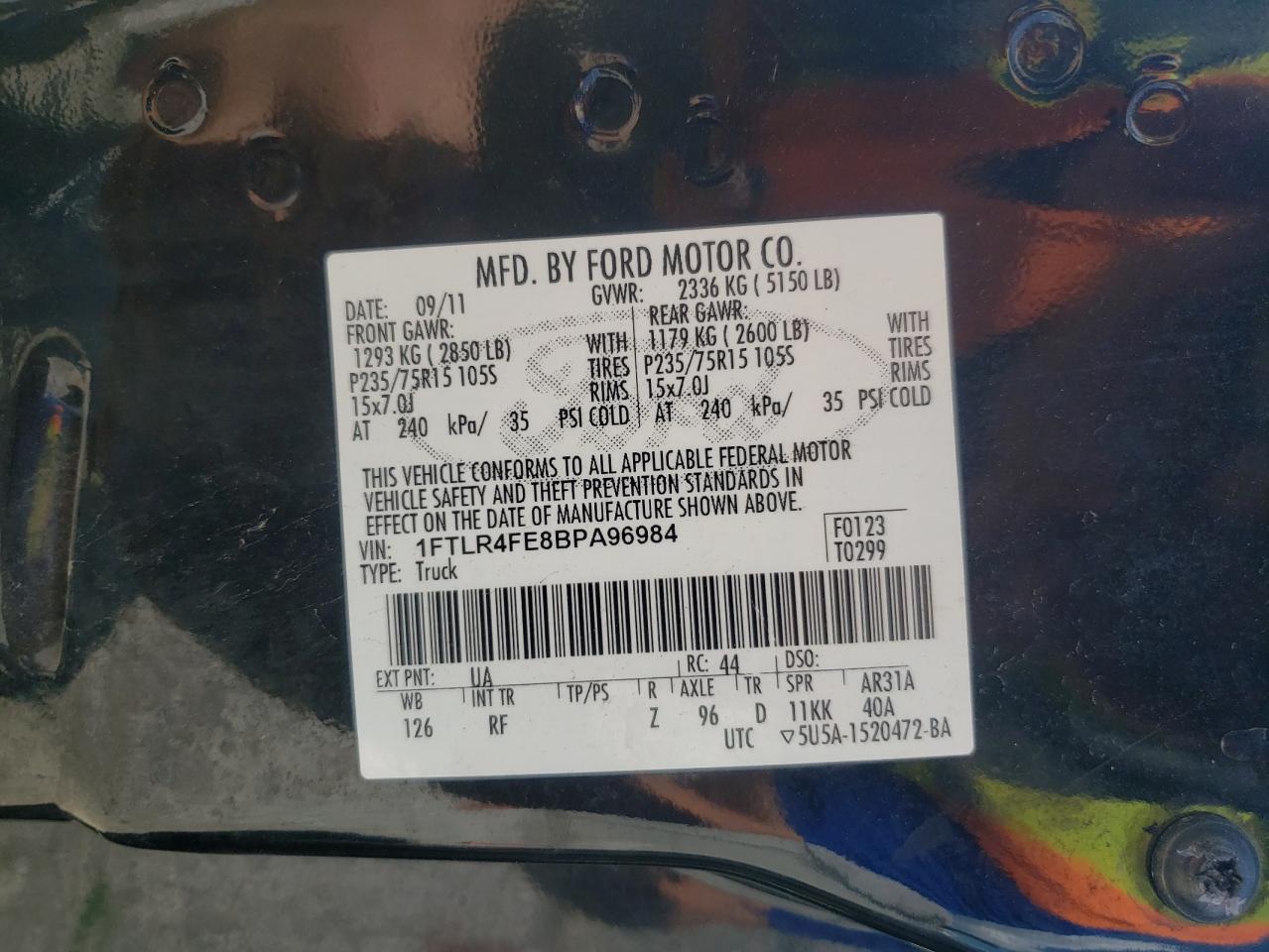 2011 Ford Ranger Super Cab VIN: 1FTLR4FE8BPA96984 Lot: 63492284