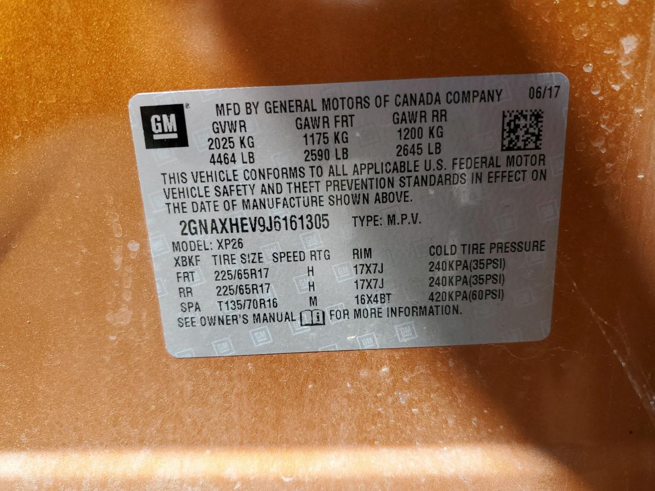 2018 Chevrolet Equinox Ls VIN: 2GNAXHEV9J6161305 Lot: 63992454