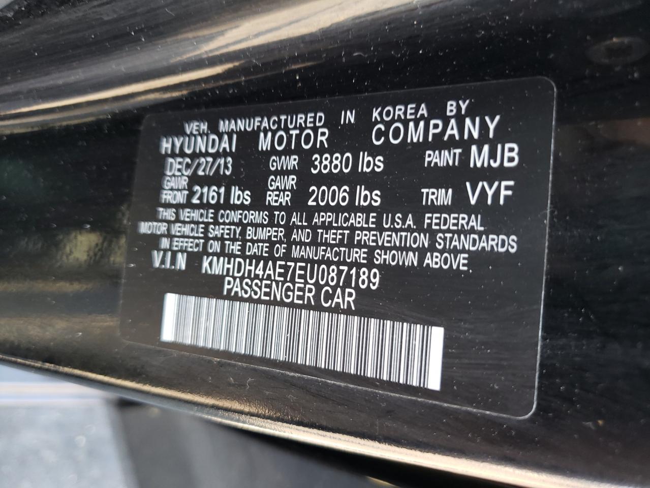 2014 Hyundai Elantra Se VIN: KMHDH4AE7EU087189 Lot: 63666814