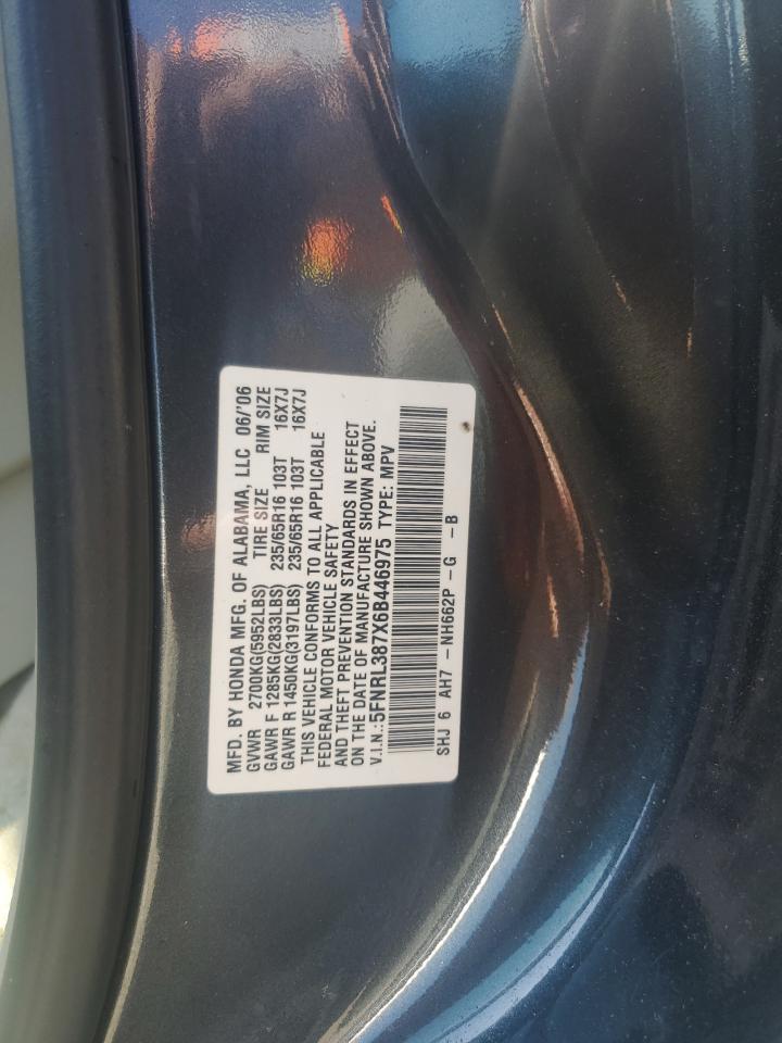 2006 Honda Odyssey Exl VIN: 5FNRL387X6B446975 Lot: 62963004