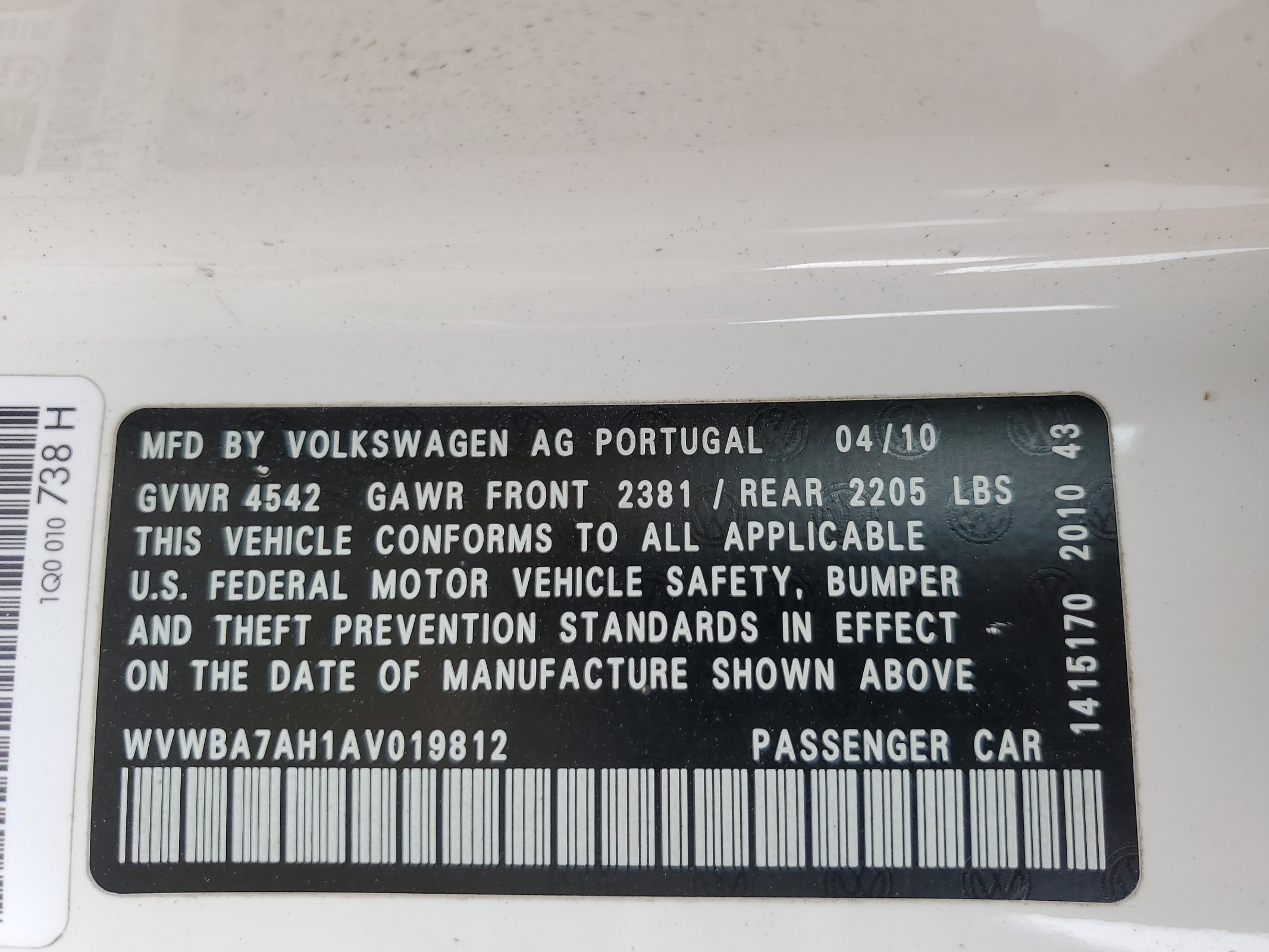 WVWBA7AH1AV019812 2010 Volkswagen Eos Turbo