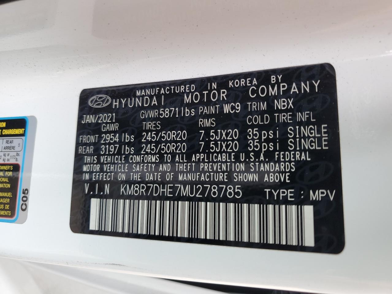 2021 Hyundai Palisade Calligraphy VIN: KM8R7DHE7MU278785 Lot: 63194914