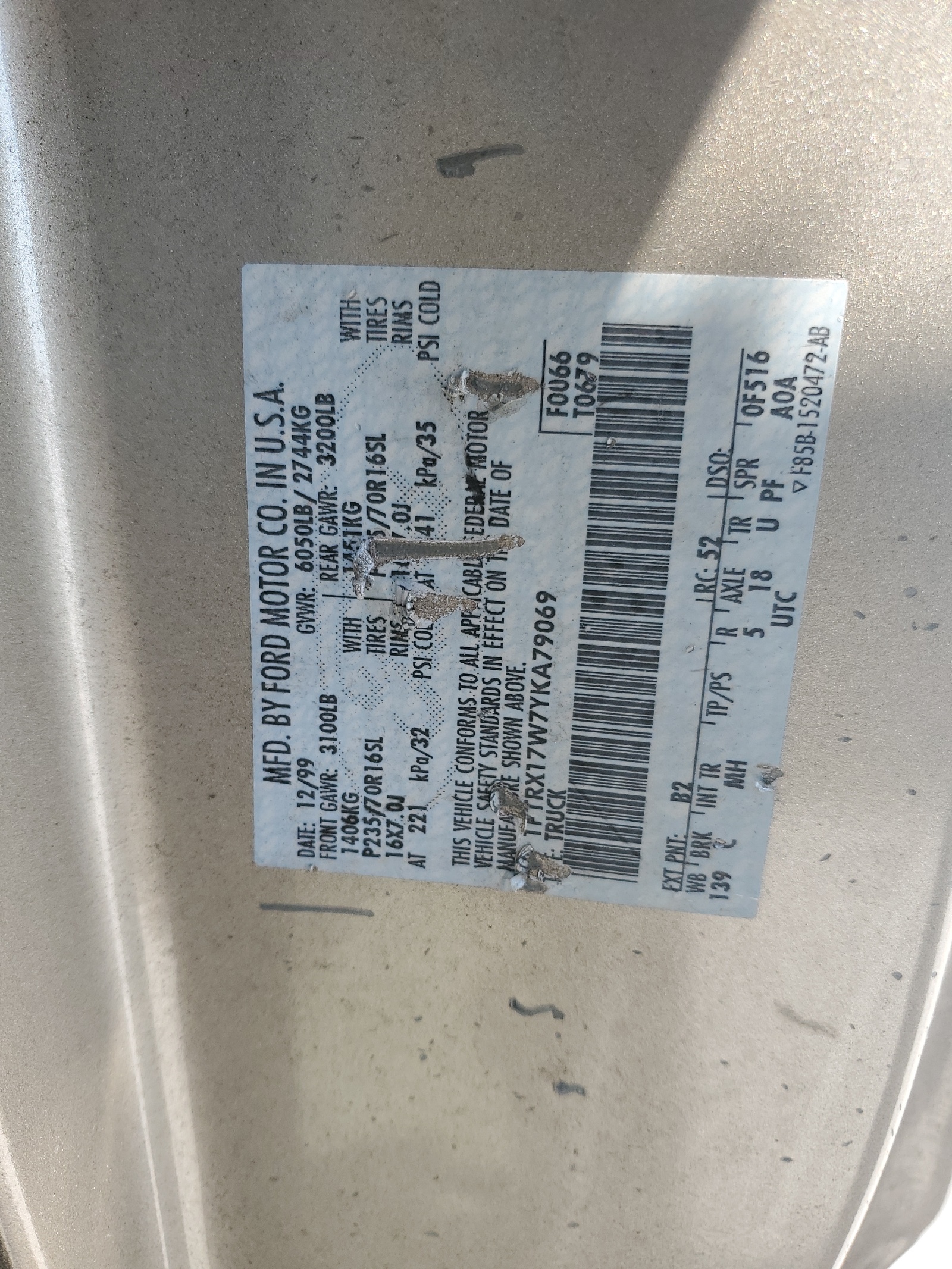 1FTRX17W7YKA79069 2000 Ford F150