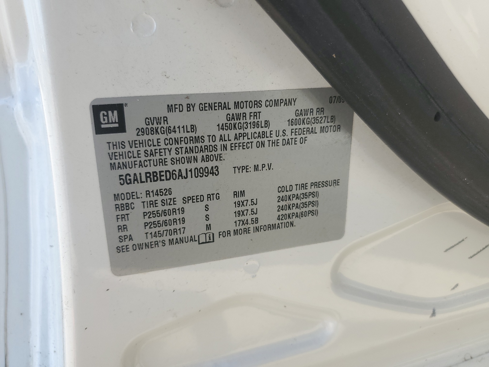 5GALRBED6AJ109943 2010 Buick Enclave Cxl