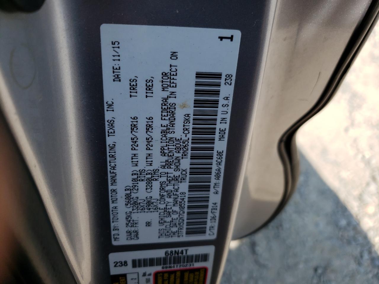 2016 Toyota Tacoma Access Cab VIN: 5TFRX5GN7GX055418 Lot: 64861824