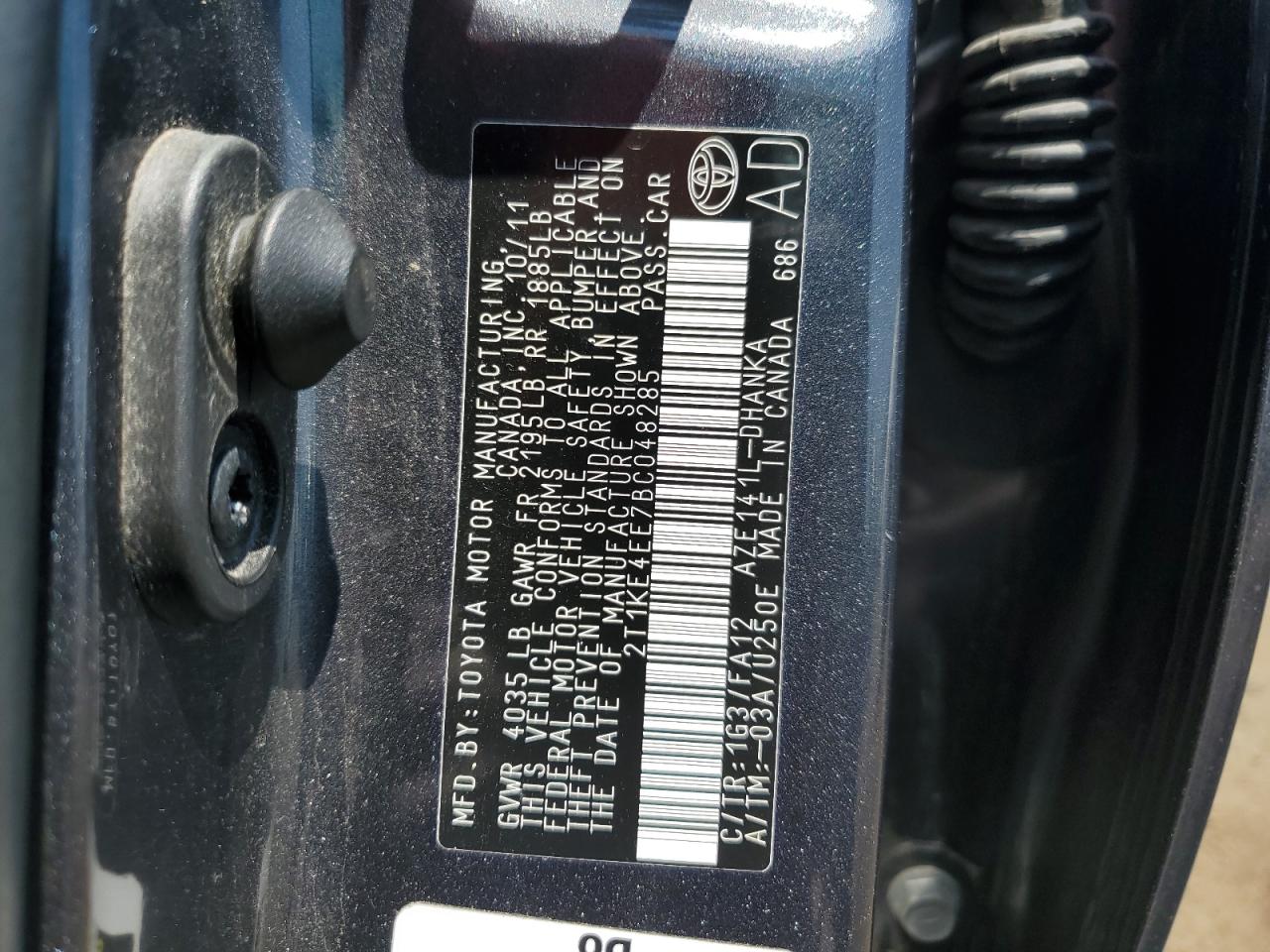 2011 Toyota Corolla Matrix S VIN: 2T1KE4EE7BC048285 Lot: 64740604