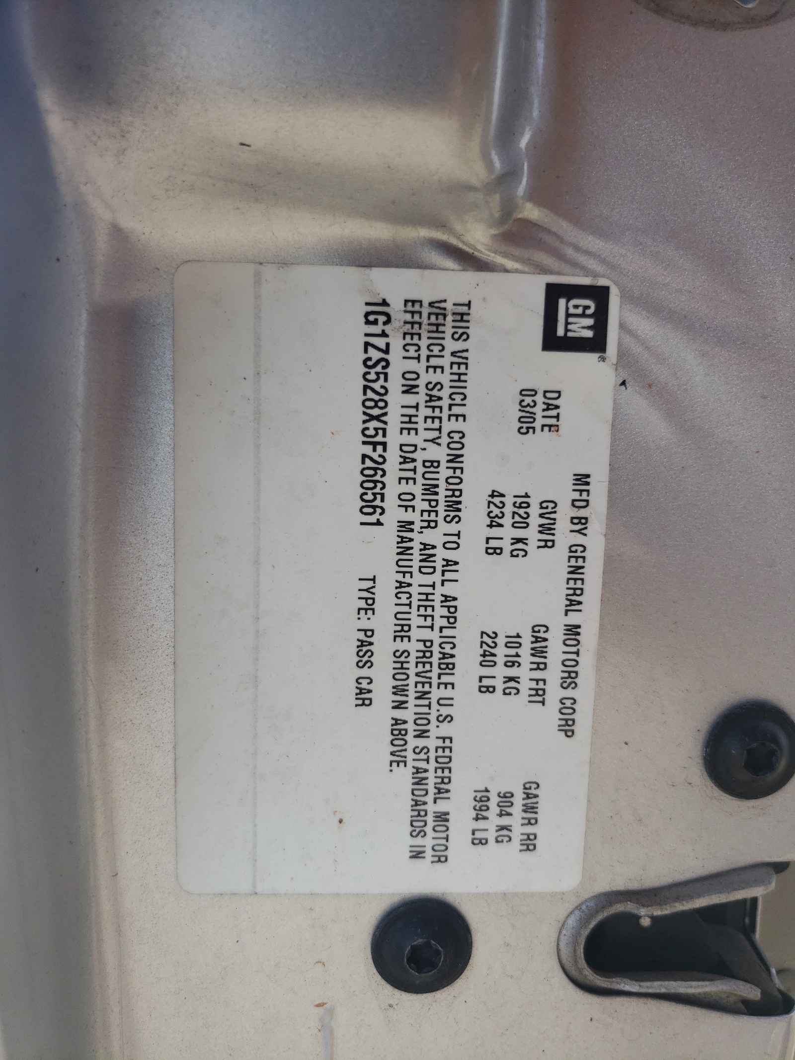 1G1ZS528X5F266561 2005 Chevrolet Malibu