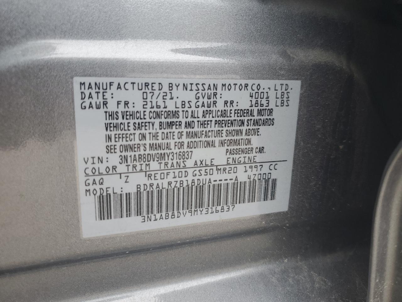 2021 Nissan Sentra Sr VIN: 3N1AB8DV9MY316837 Lot: 61730134