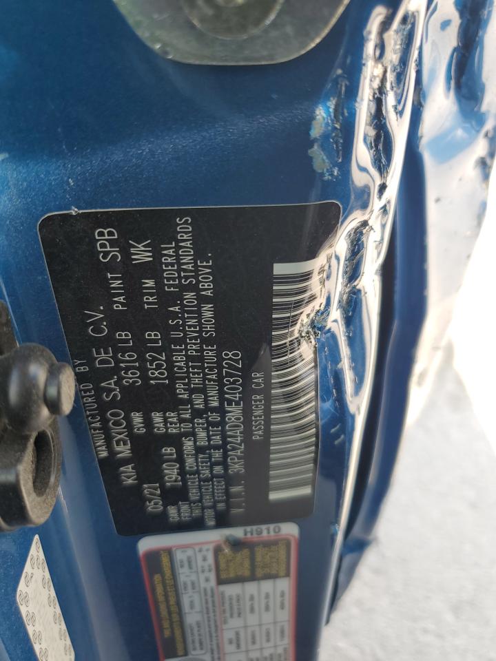 2021 Kia Rio Lx VIN: 3KPA24AD8ME403728 Lot: 63179894