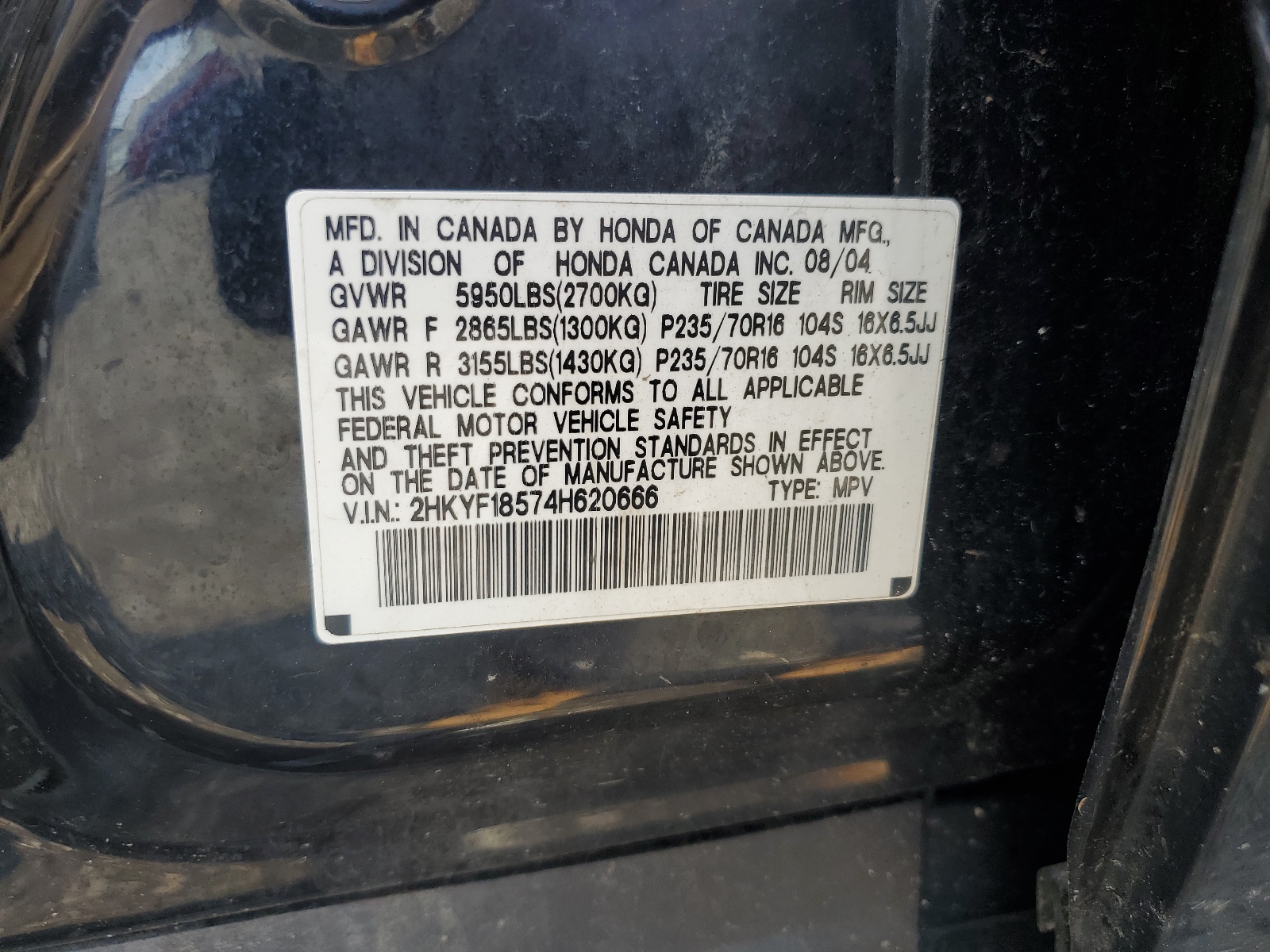 2HKYF18574H620666 2004 Honda Pilot Exl