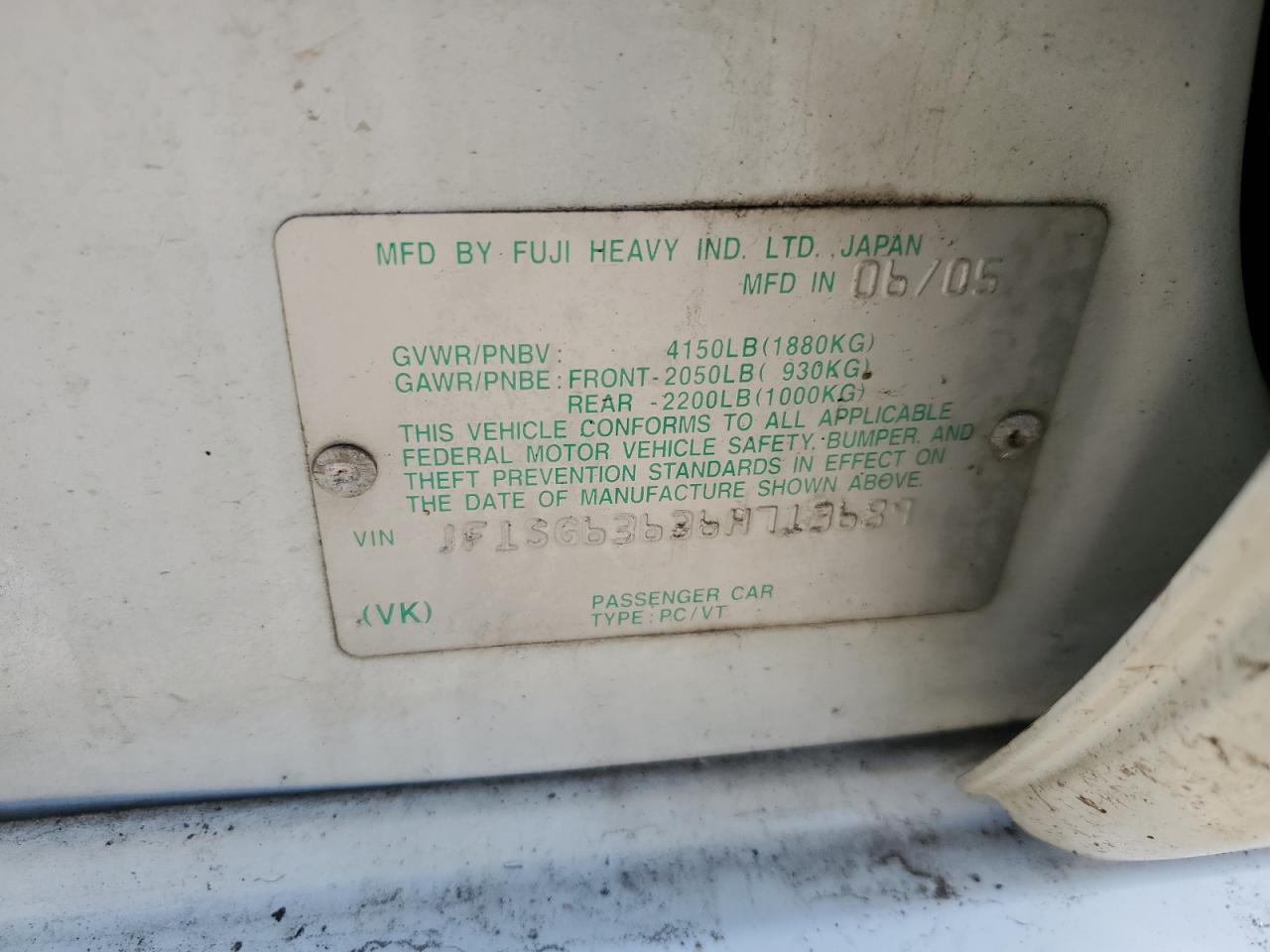 2006 Subaru Forester 2.5X VIN: JF1SG63636H713689 Lot: 60416954