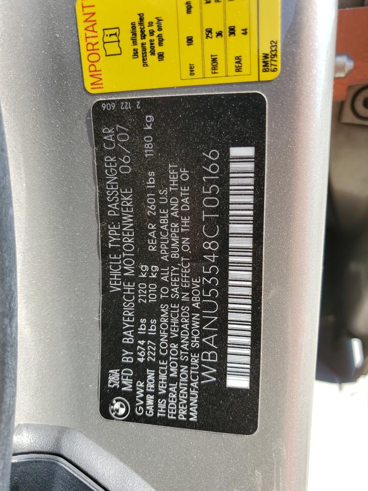 2008 BMW 528 I VIN: WBANU53548CT05166 Lot: 63079534