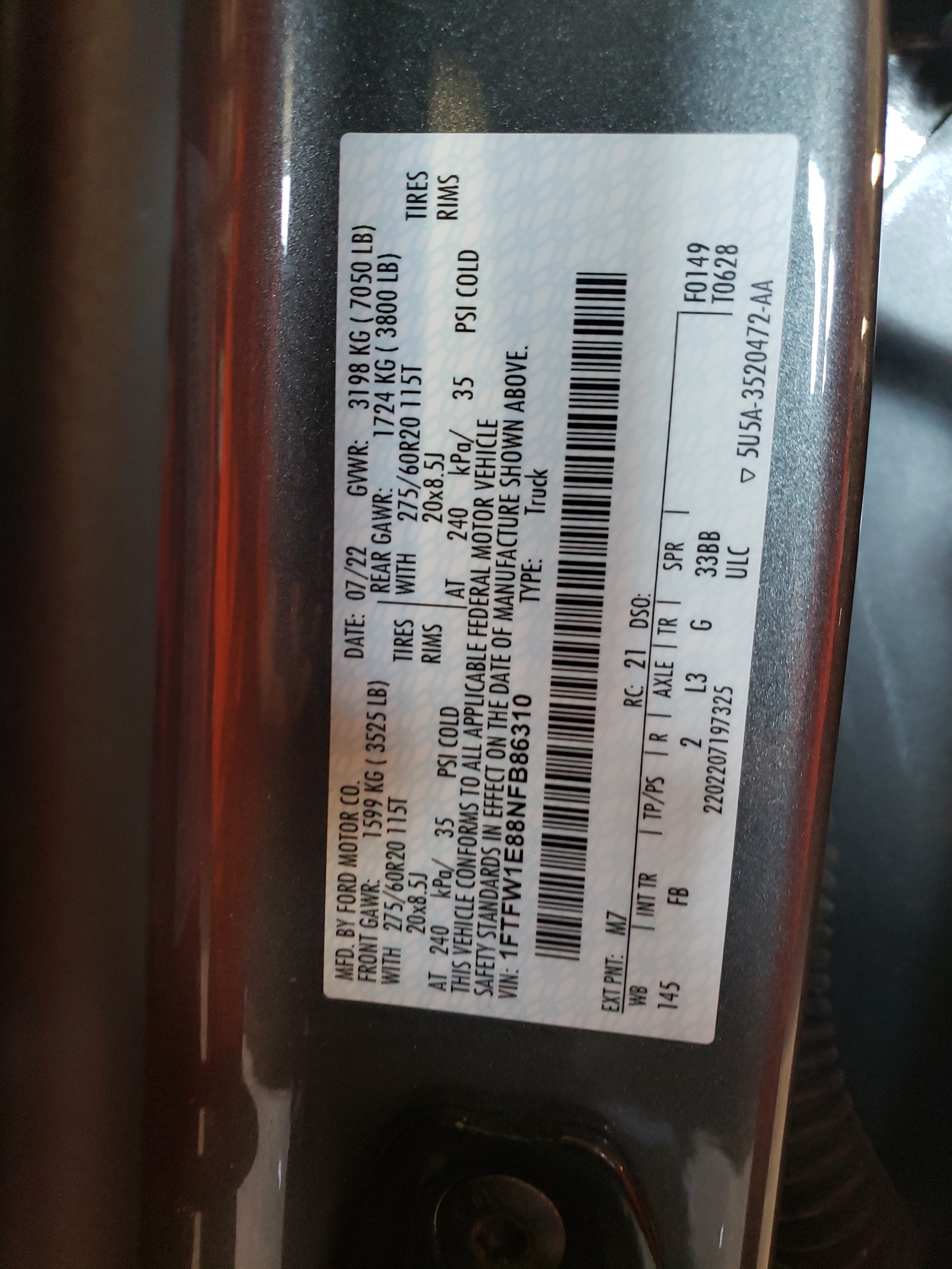 1FTFW1E88NFB86310 2022 Ford F150 Supercrew Xlt