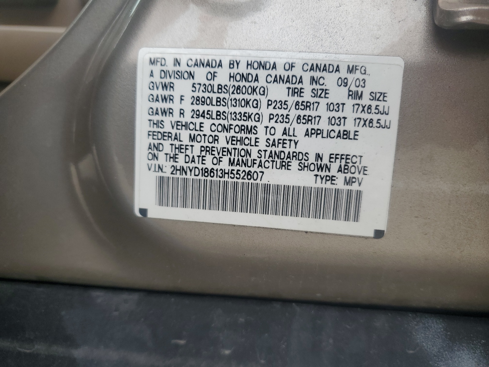 2HNYD18613H552607 2003 Acura Mdx Touring