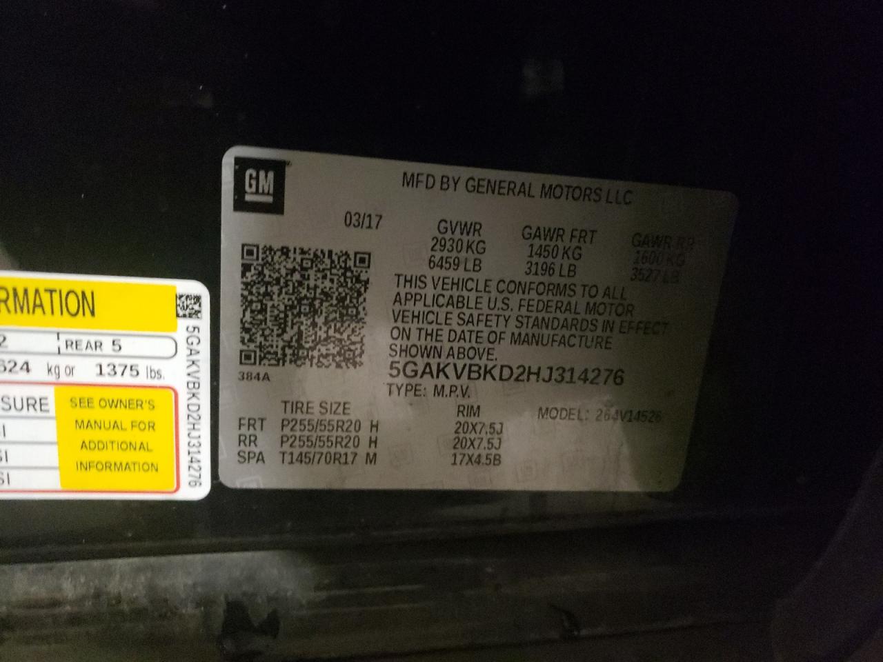 2017 Buick Enclave VIN: 5GAKVBKD2HJ314276 Lot: 63468054