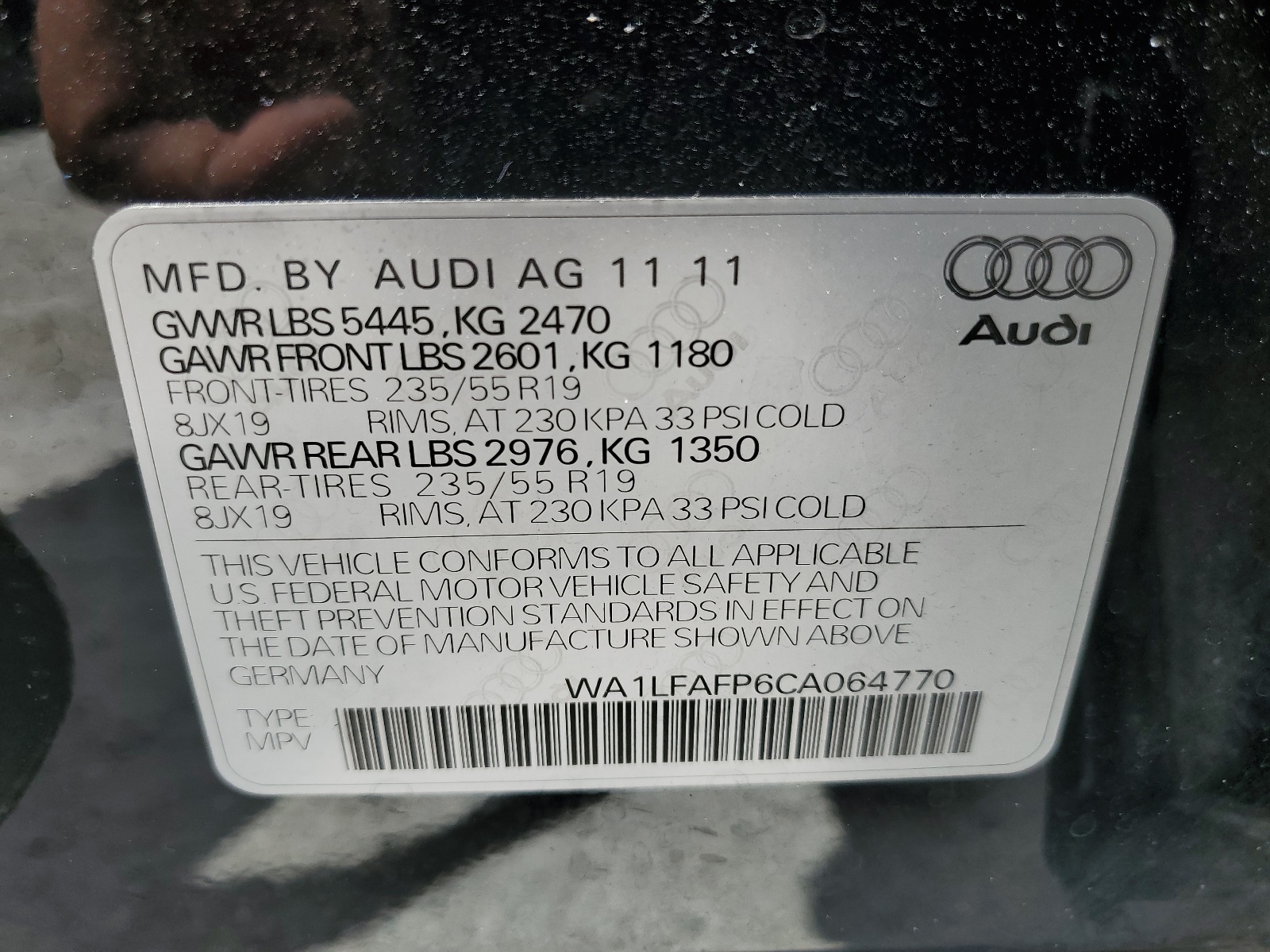 WA1LFAFP6CA064770 2012 Audi Q5 Premium Plus