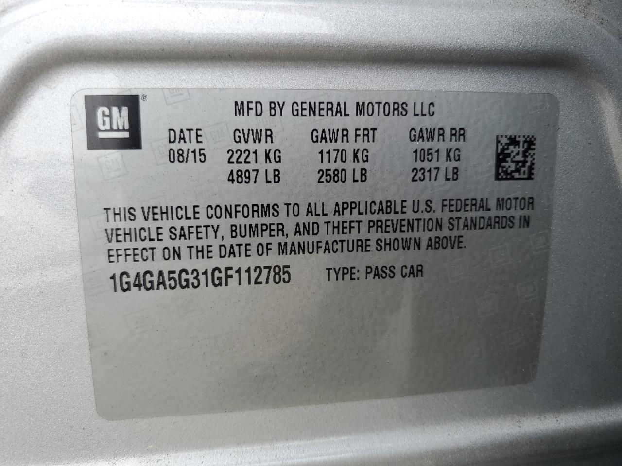 2016 Buick Lacrosse VIN: 1G4GA5G31GF112785 Lot: 63064294