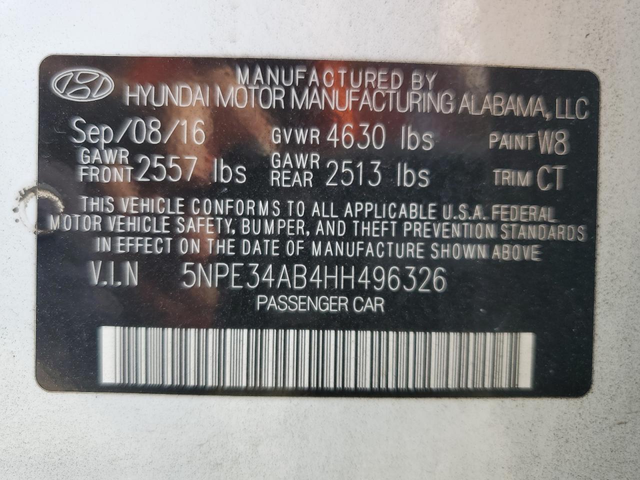 2017 Hyundai Sonata Sport VIN: 5NPE34AB4HH496326 Lot: 65179694