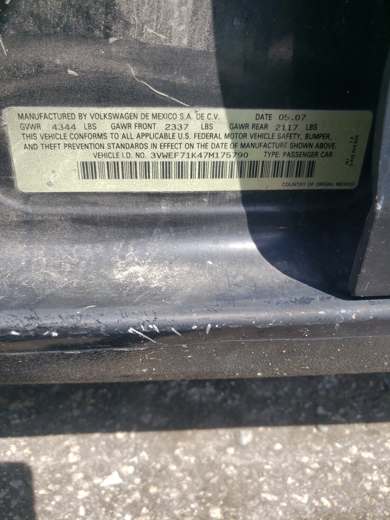 3VWEF71K47M175790 2007 Volkswagen Jetta Wolfsburg