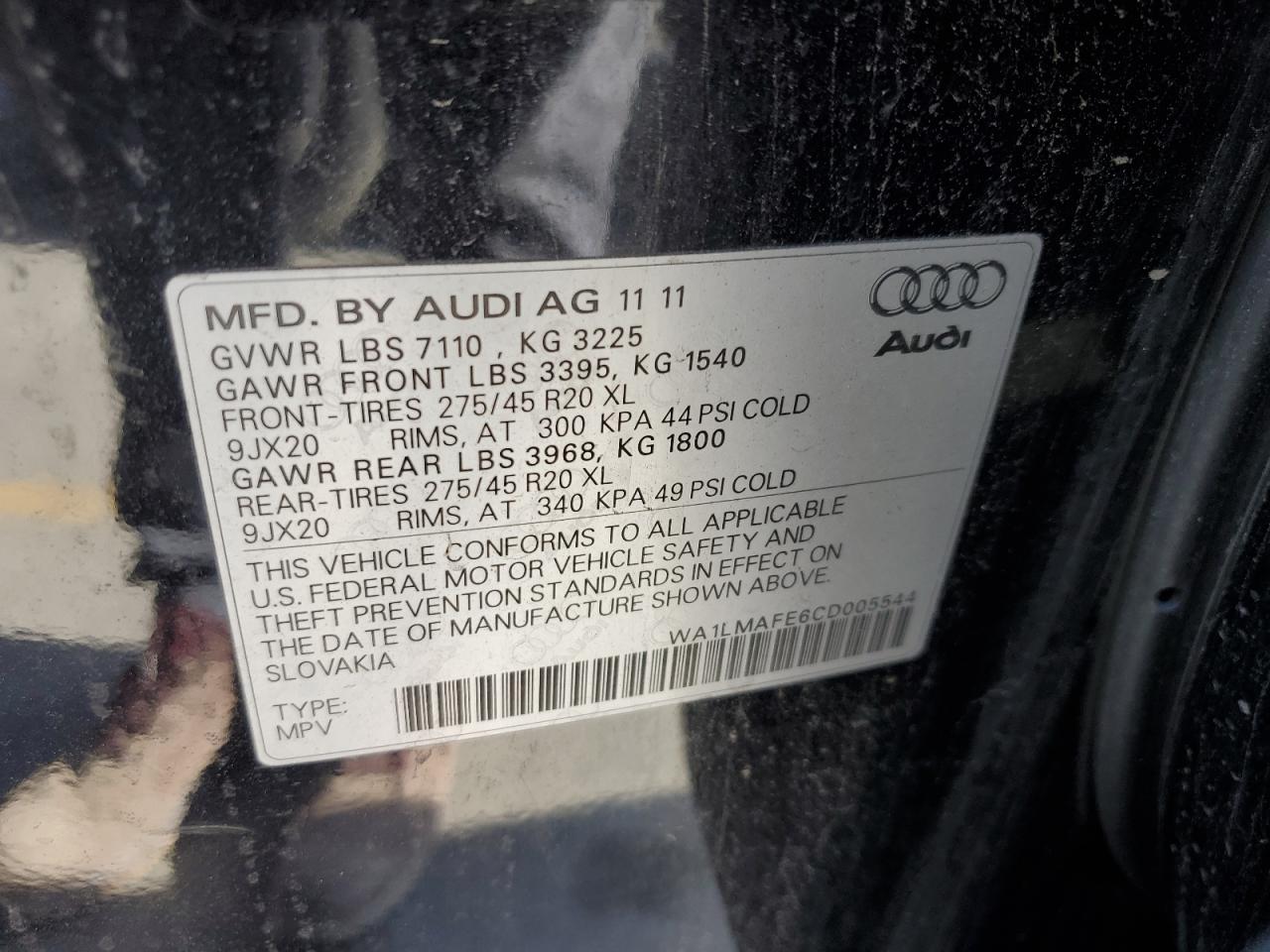 2012 Audi Q7 Premium Plus VIN: WA1LMAFE6CD005544 Lot: 64122204