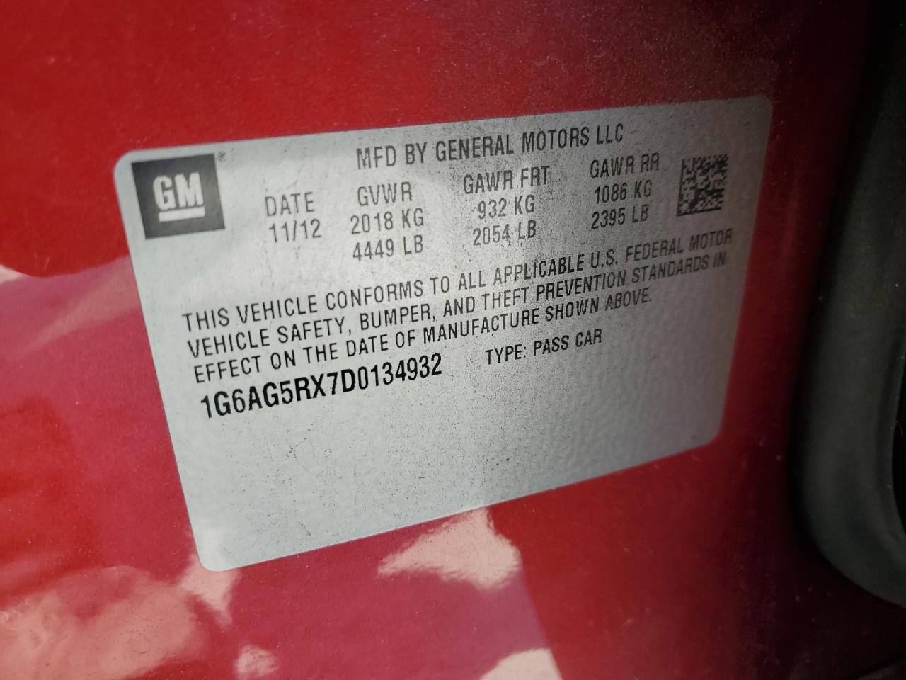 2013 Cadillac Ats VIN: 1G6AG5RX7D0134932 Lot: 60754684