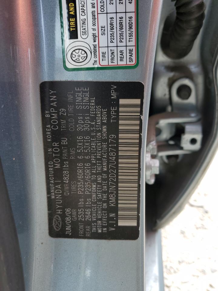 2007 Hyundai Tucson Se VIN: KM8JN72D27U487179 Lot: 63513604