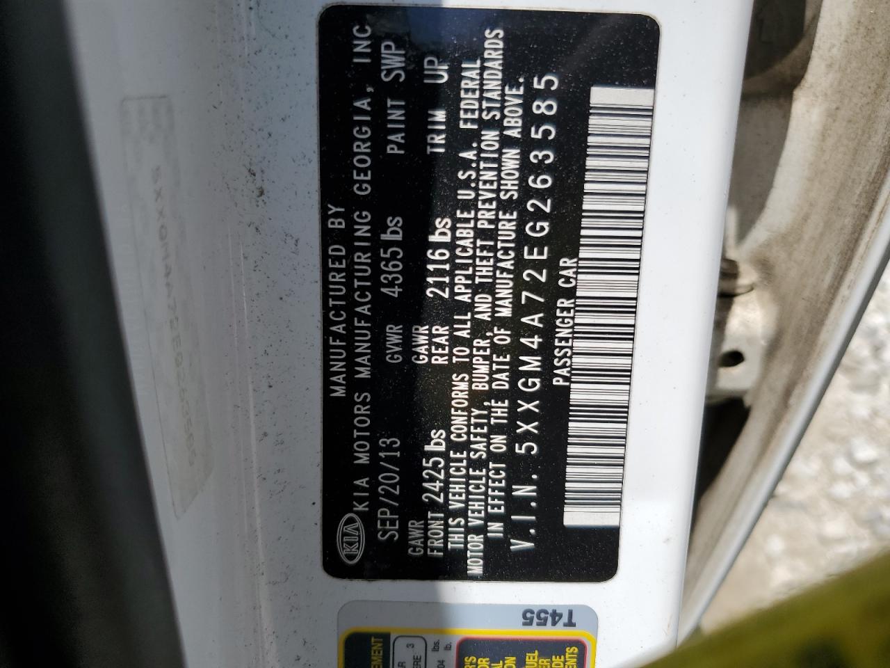 2014 Kia Optima Lx VIN: 5XXGM4A72EG263585 Lot: 62676034