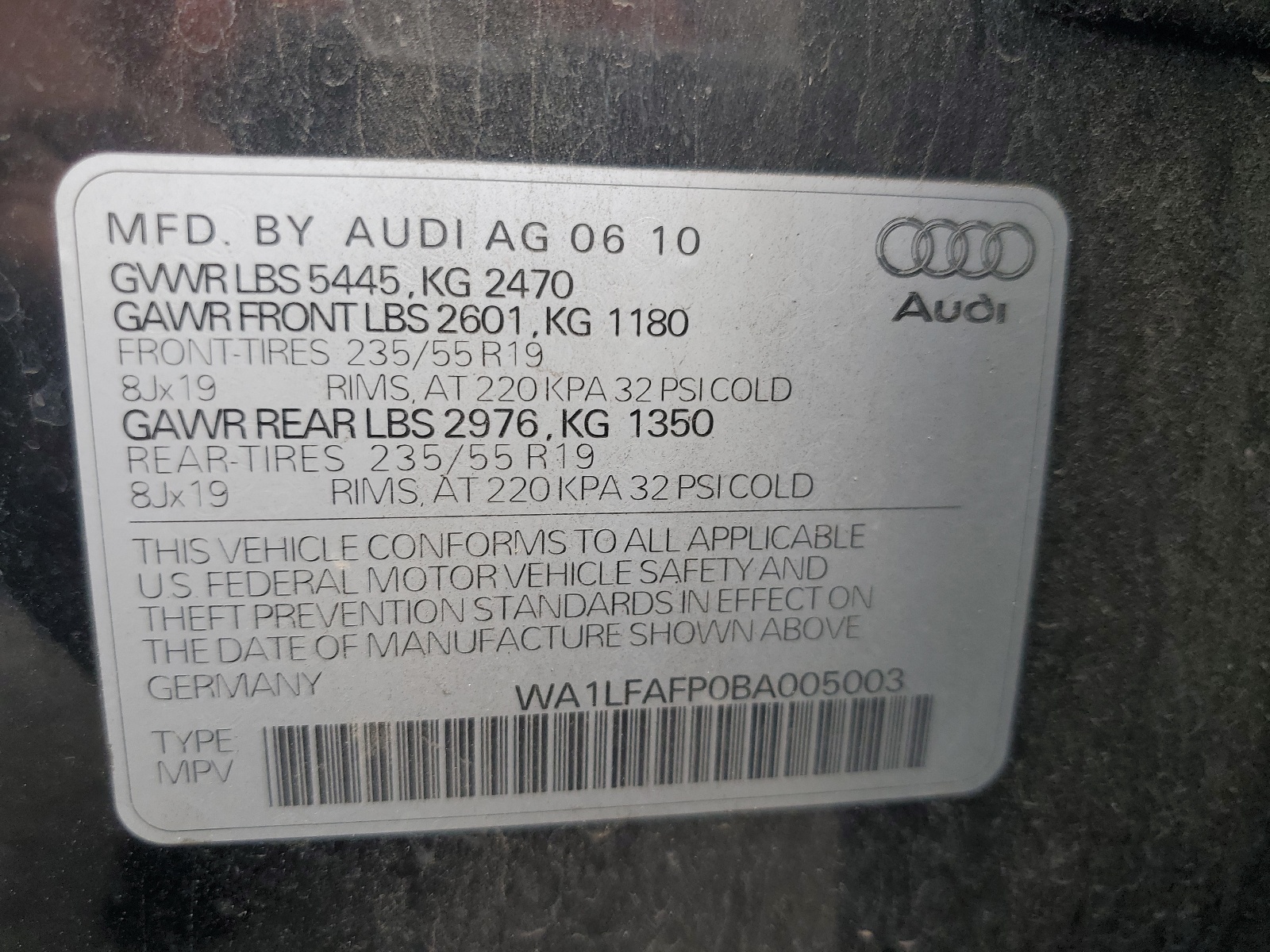 WA1LFAFP0BA005003 2011 Audi Q5 Premium Plus