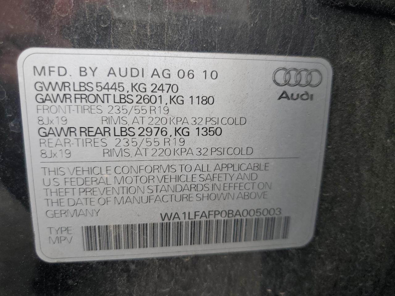 2011 Audi Q5 Premium Plus VIN: WA1LFAFP0BA005003 Lot: 62904684