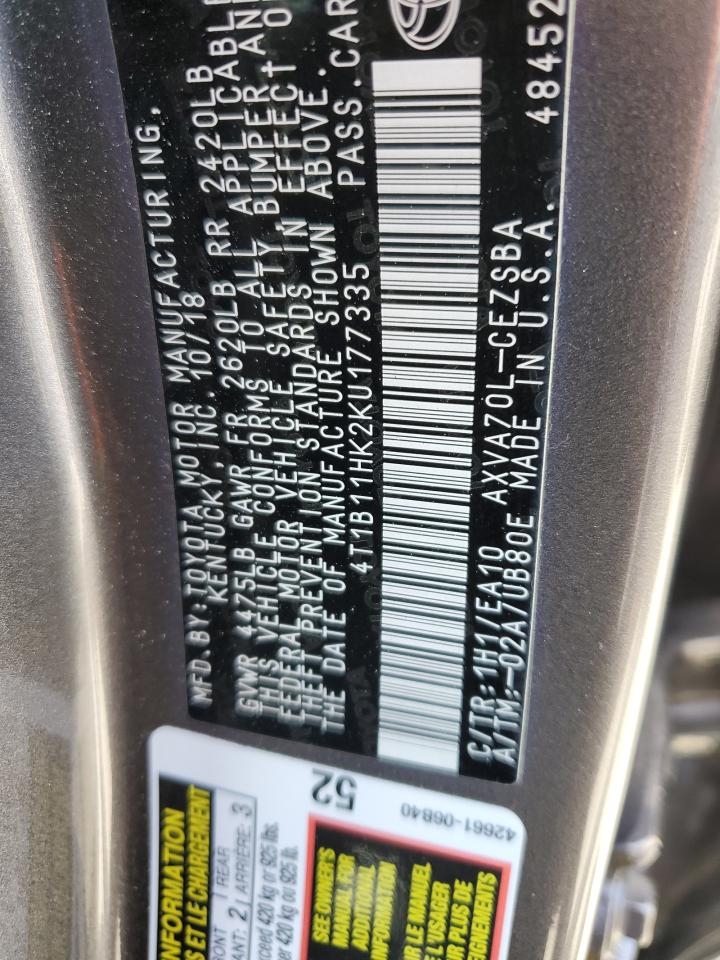 4T1B11HK2KU177335 2019 Toyota Camry L