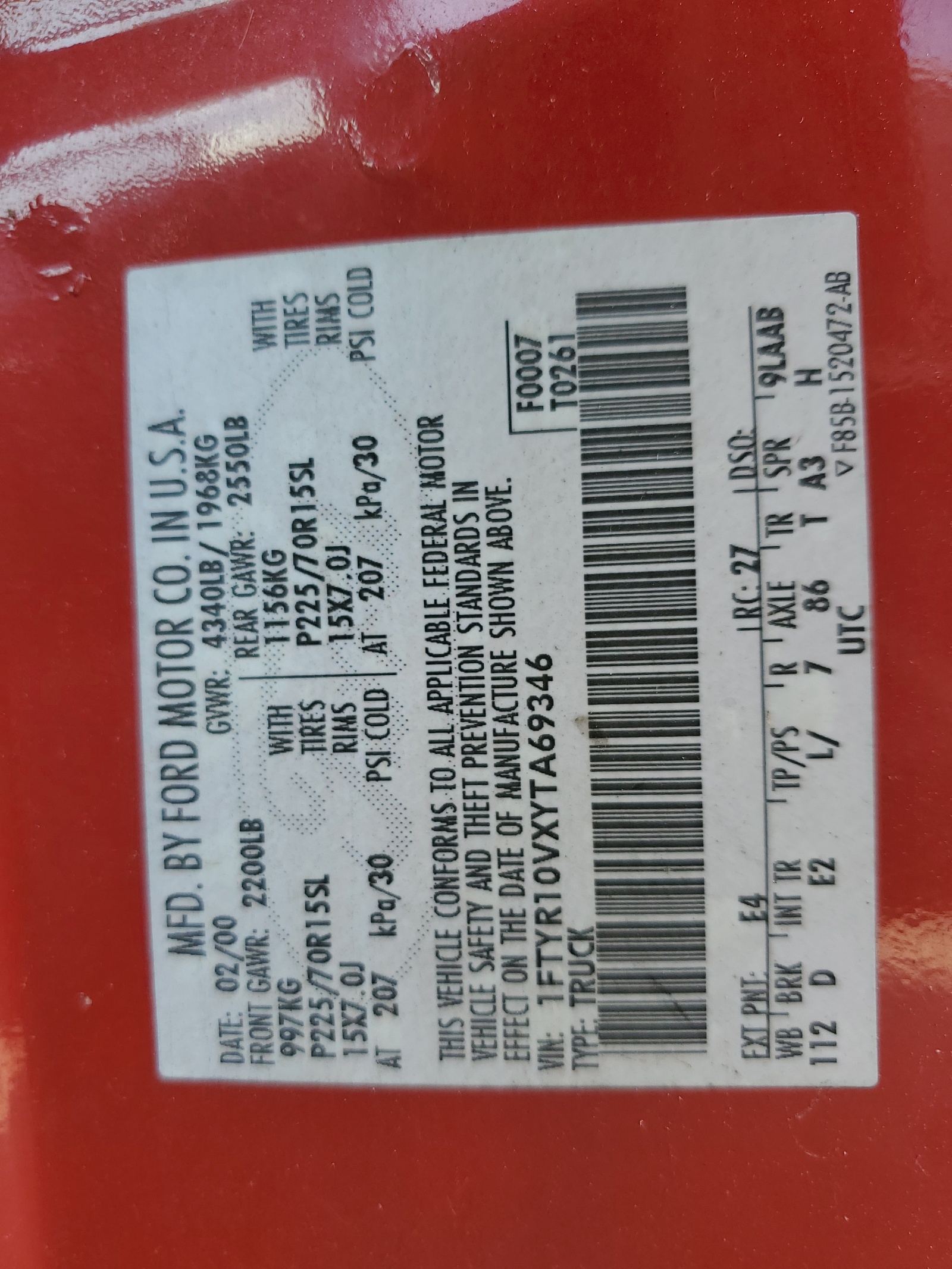 1FTYR10VXYTA69346 2000 Ford Ranger