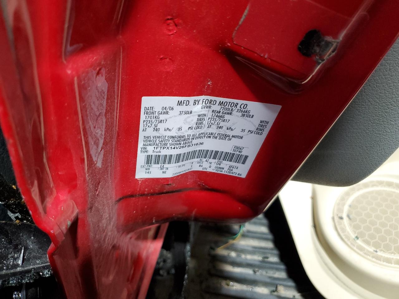 2006 Ford F150 VIN: 1FTPX14V26FB31636 Lot: 53439964