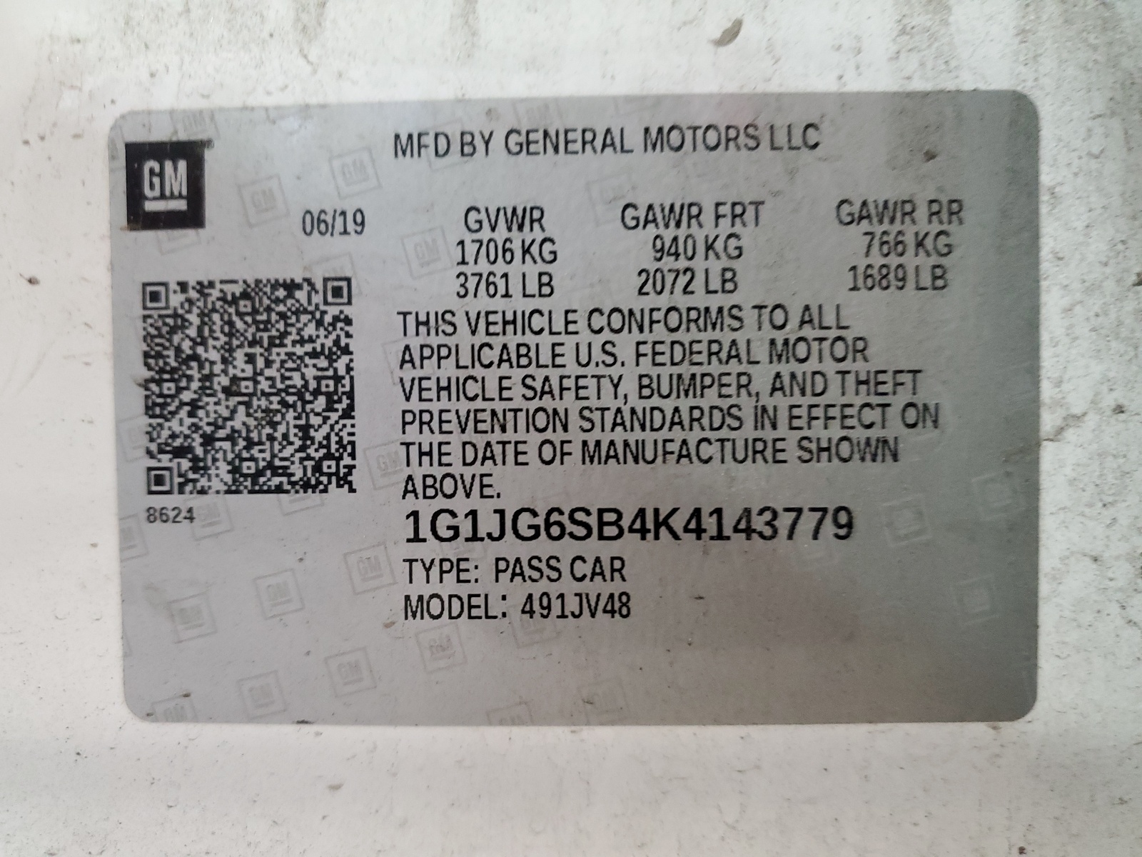 1G1JG6SB4K4143779 2019 Chevrolet Sonic