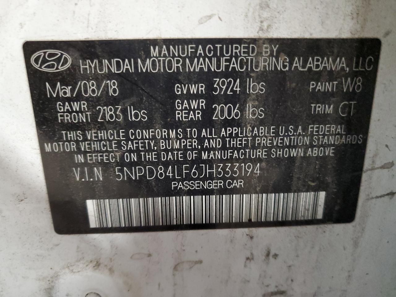 2018 Hyundai Elantra Sel VIN: 5NPD84LF6JH333194 Lot: 59620784