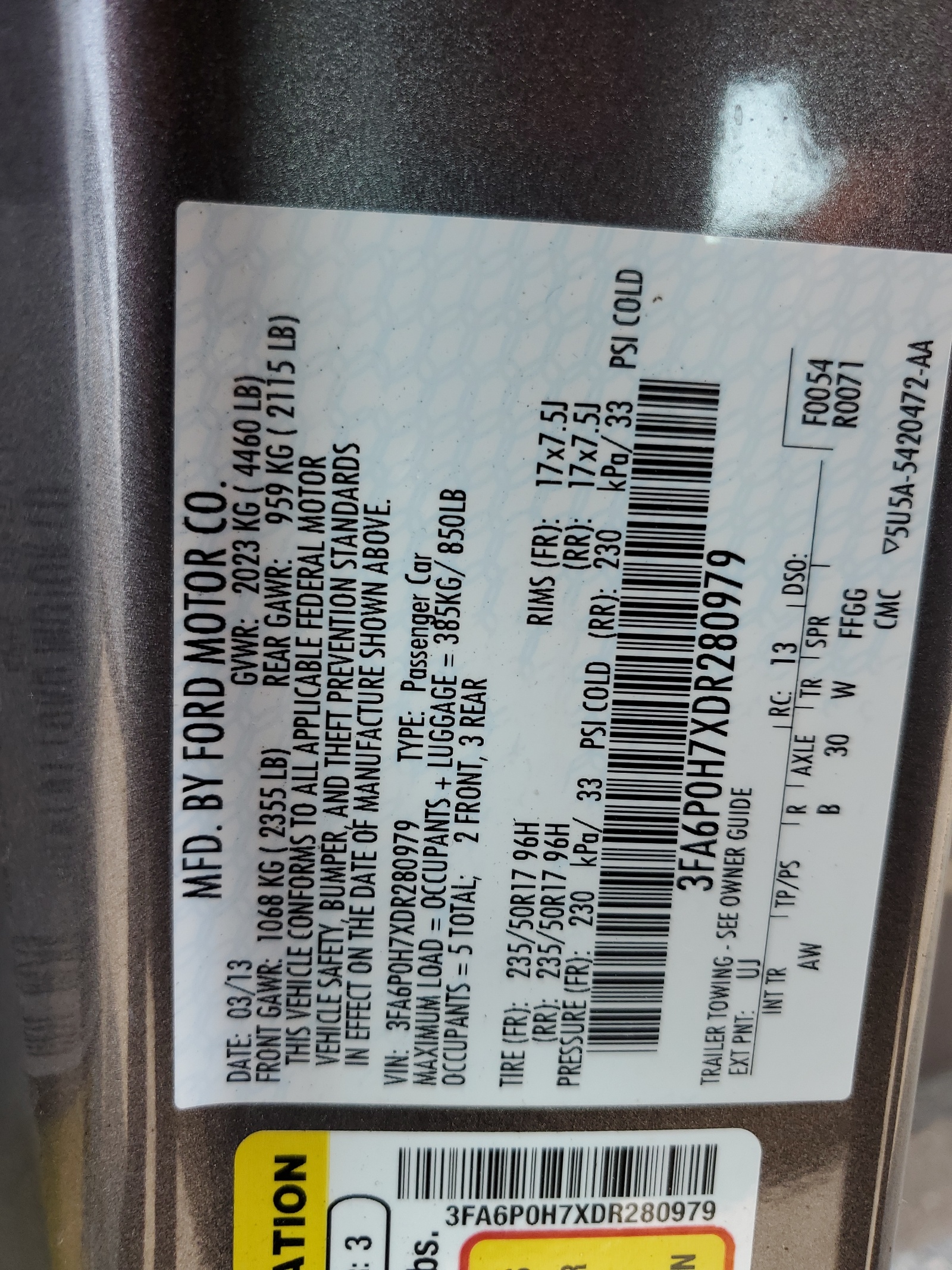 3FA6P0H7XDR280979 2013 Ford Fusion Se