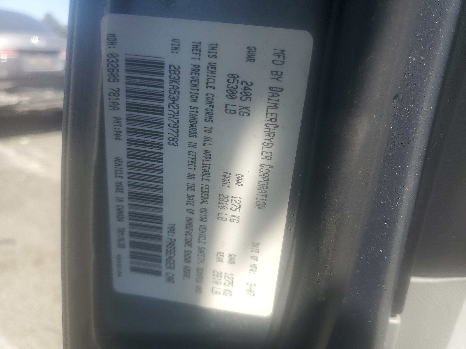 2B3KA53H27H797783 2007 Dodge Charger R/T