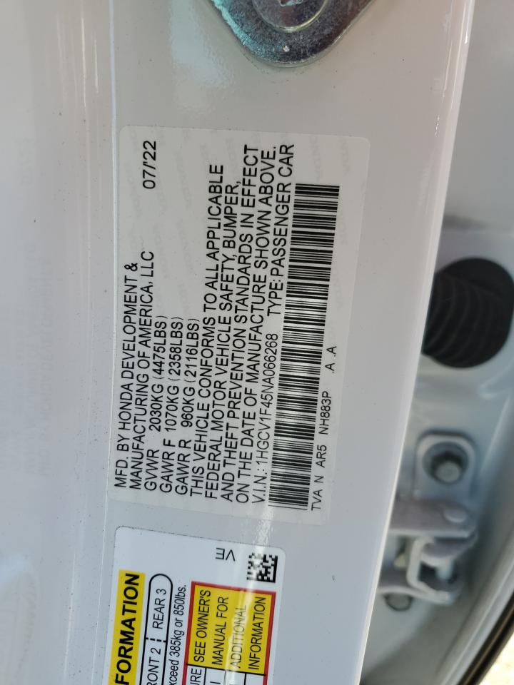 2022 Honda Accord Sport Se VIN: 1HGCV1F45NA066268 Lot: 64634704