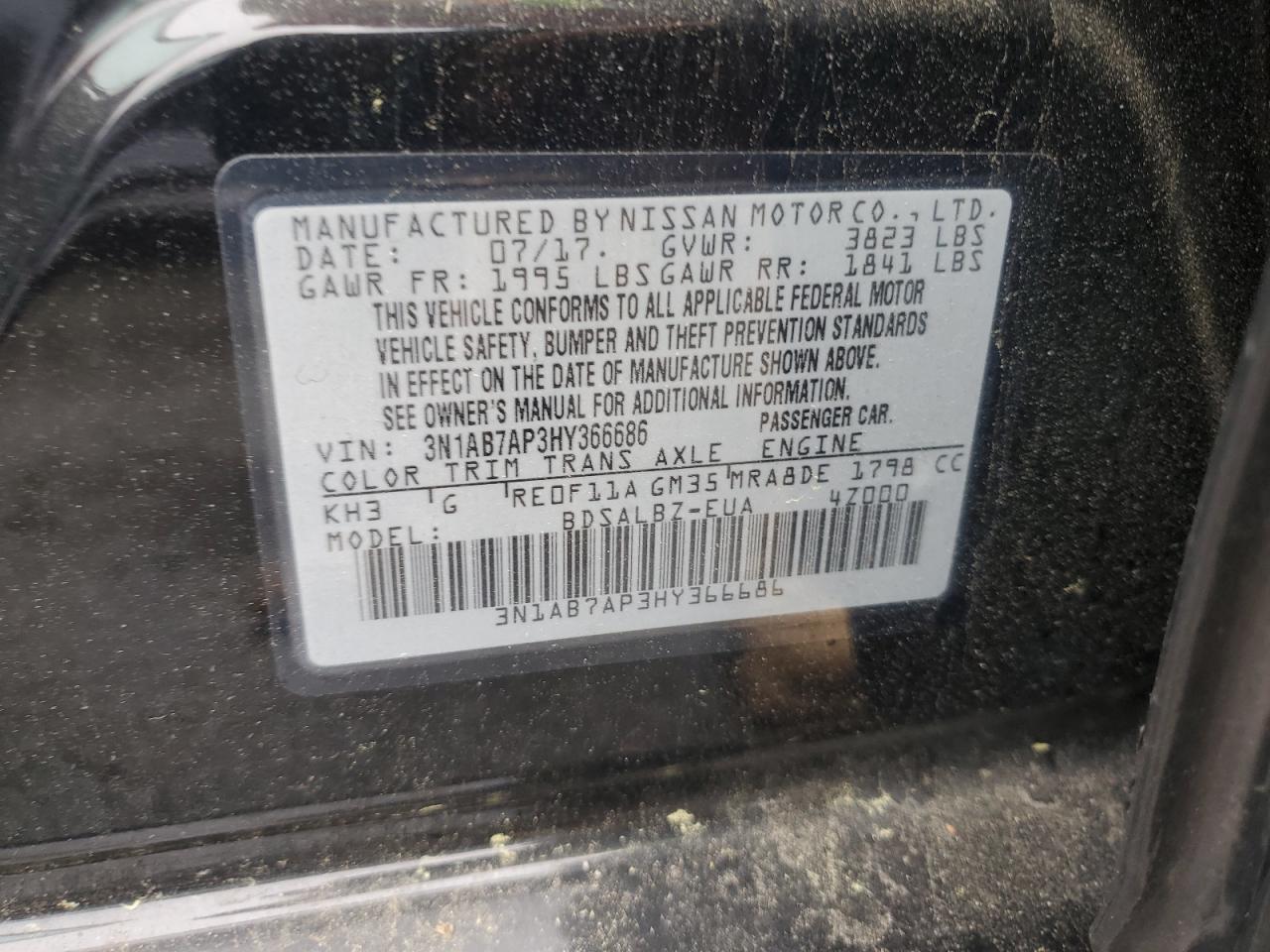 2017 Nissan Sentra S VIN: 3N1AB7AP3HY366686 Lot: 61813324