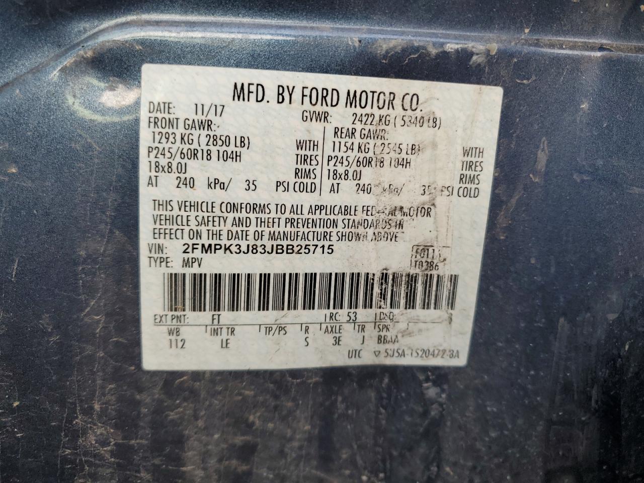 2018 Ford Edge Sel VIN: 2FMPK3J83JBB25715 Lot: 64523624