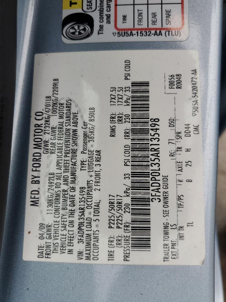 2010 Ford Fusion Hybrid VIN: 3FADP0L35AR135498 Lot: 64367074