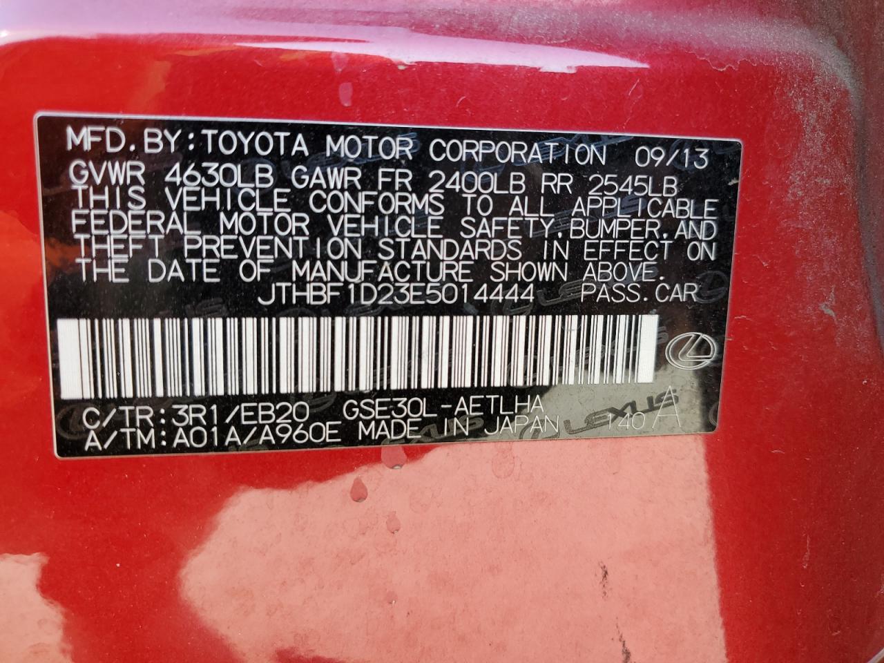 2014 Lexus Is 250 VIN: JTHBF1D23E5014444 Lot: 63569254