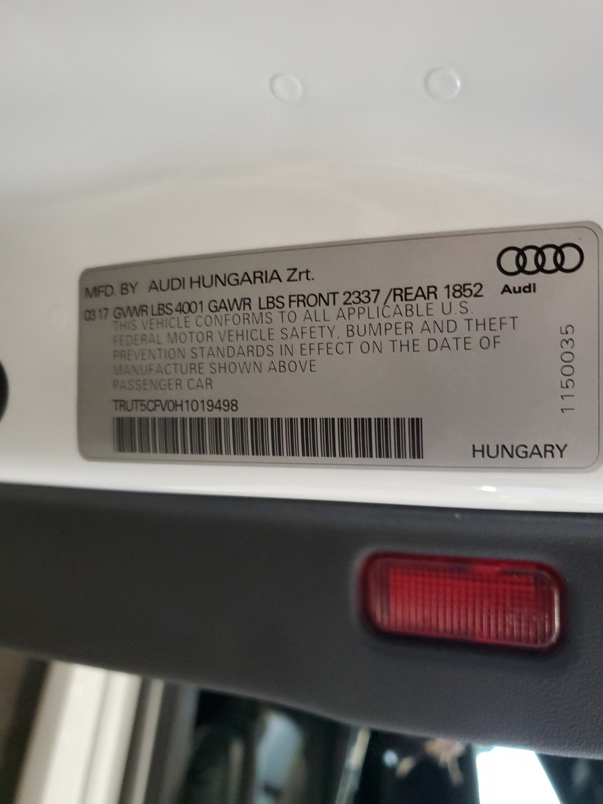 TRUT5CFV0H1019498 2017 Audi Tt