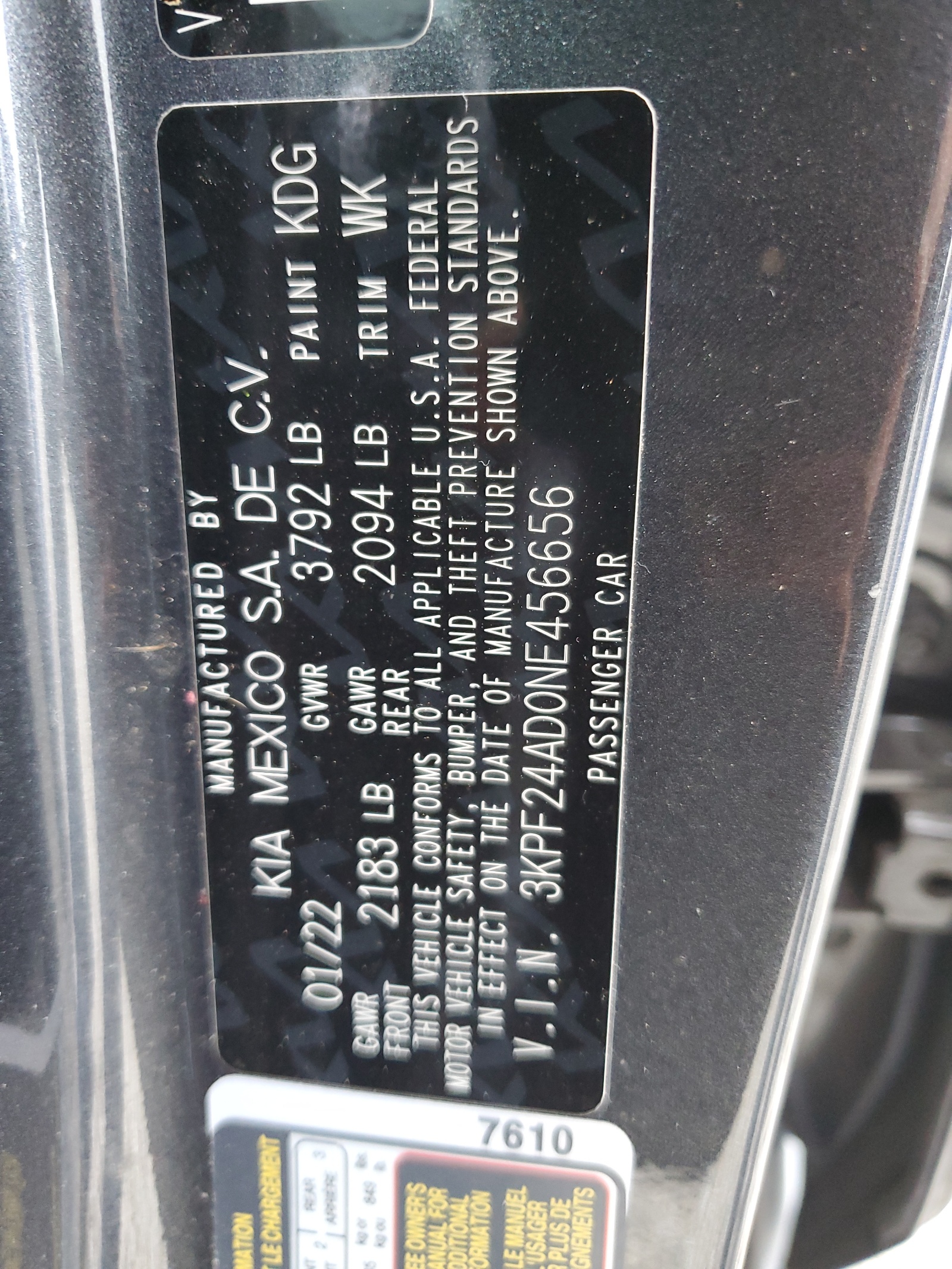 3KPF24AD0NE456656 2022 Kia Forte Fe