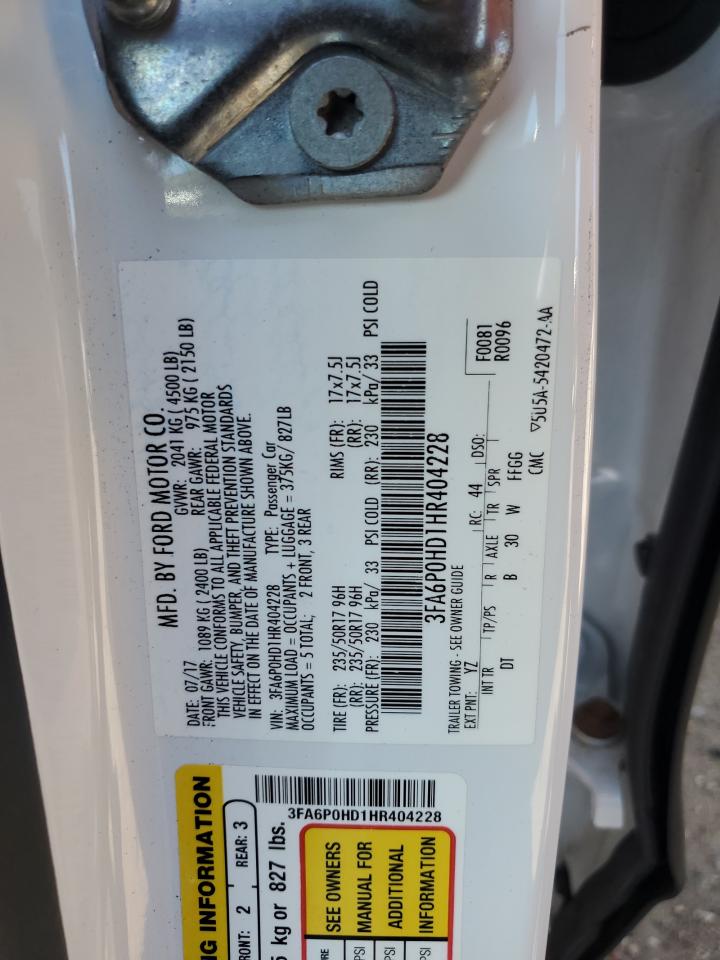 2017 Ford Fusion Se VIN: 3FA6P0HD1HR404228 Lot: 62951644