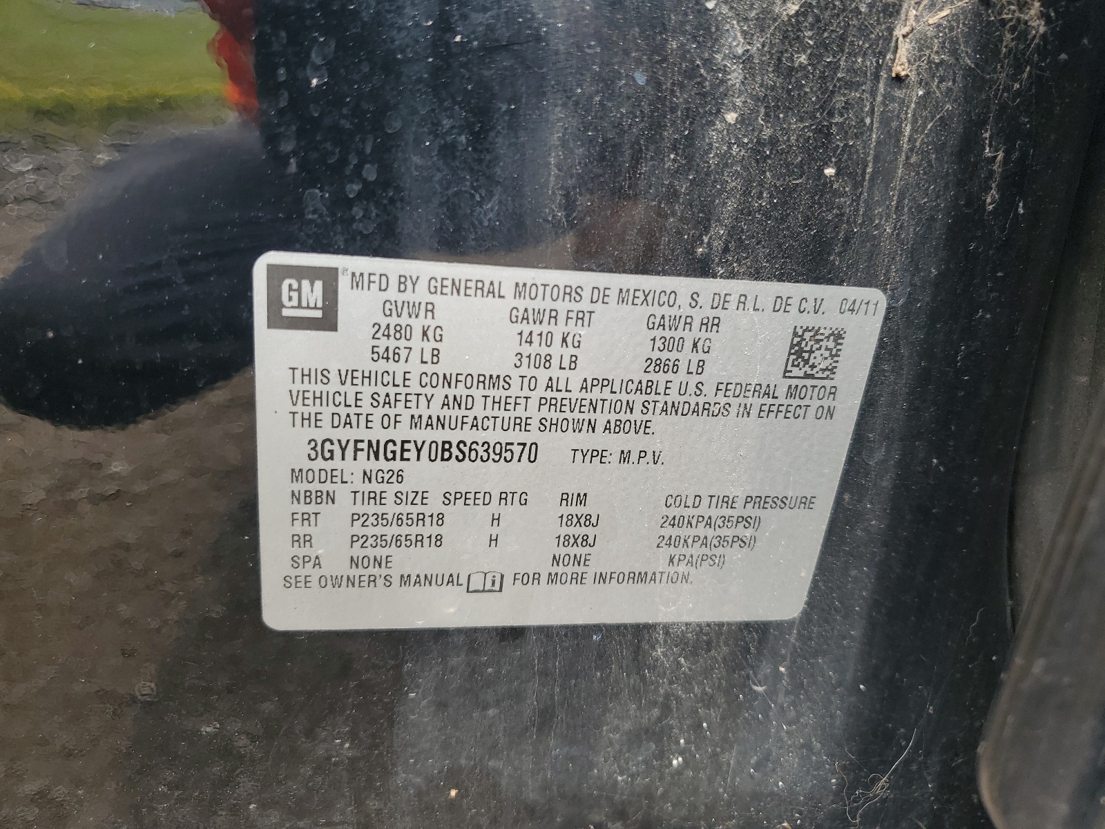 3GYFNGEY0BS639570 2011 Cadillac Srx