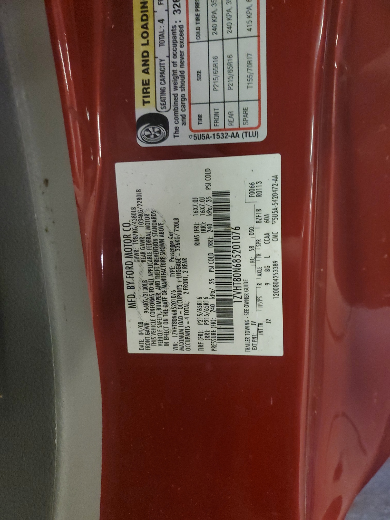 1ZVHT80N685201076 2008 Ford Mustang