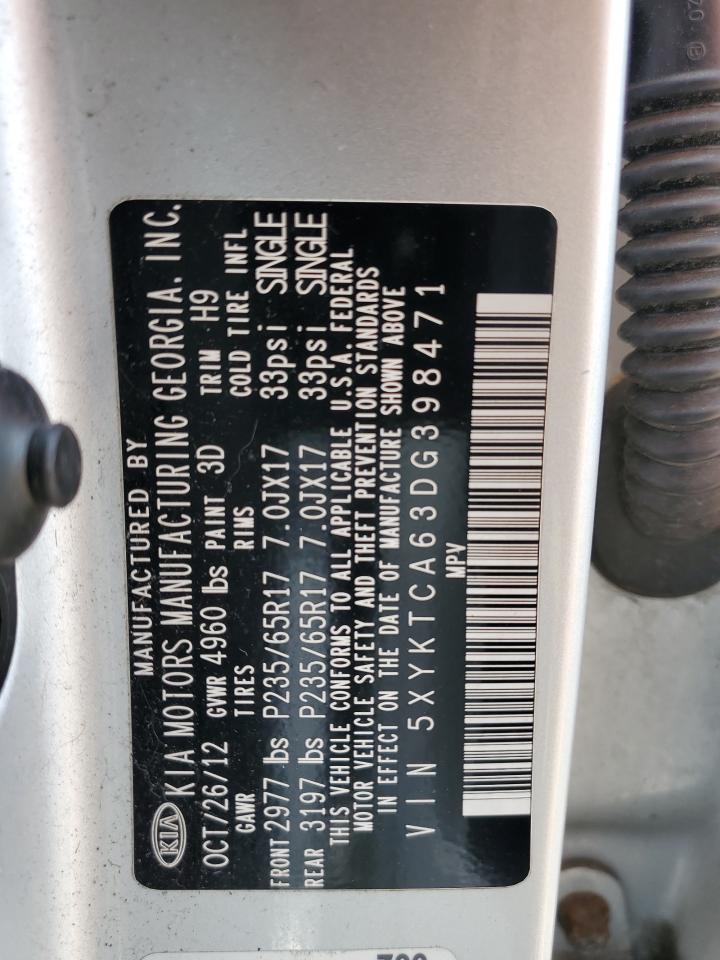 2013 Kia Sorento Lx VIN: 5XYKTCA63DG398471 Lot: 62301234